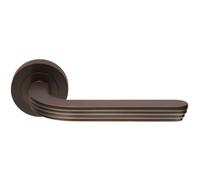 Loops Premium Art Deco Door Handle Set - Matt Bronze Reeded Lever On Round Rose