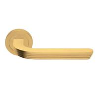Loops Premium Art Deco Door Handle Set - Satin Brass Reeded Lever On Round Rose