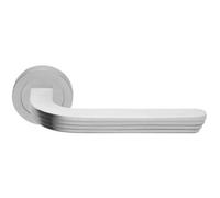 Loops Premium Art Deco Door Handle Set - Satin Chrome Reeded Lever On Round Rose