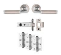 Loops Premium Door Handle & Latch Pack - Chrome & Nickel Straight Bar Lever Round Rose