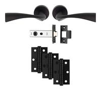 Loops Premium Door Handle & Latch Pack - Matt Black Curved Flair Lever Round Rose