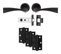 Loops Premium Door Handle & Latch Pack - Matt Black Curved Flair Lever Round Rose