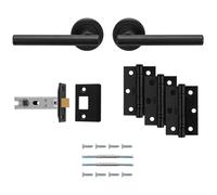 Loops Premium Door Handle & Latch Pack - Matt Black Straight Bar Lever Round Rose