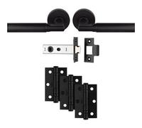 Loops Premium Door Handle & Latch Pack - Matt Black Straight Lever Round Rose
