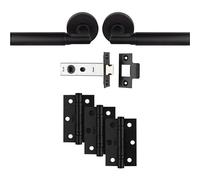 Loops Premium Door Handle & Latch Pack - Matt Black Straight Lever Round Rose