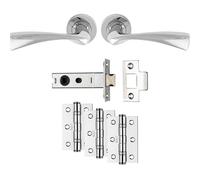 Loops Premium Door Handle & Latch Pack - Polished Chrome Curved Flair Lever Round Rose