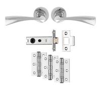 Loops Premium Door Handle & Latch Pack - Polished Chrome Curved Flair Lever Round Rose
