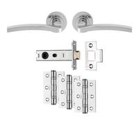 Loops Premium Door Handle & Latch Pack - Polished Chrome Slim Curved Lever Round Rose