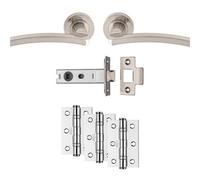 Loops Premium Door Handle & Latch Pack - Satin Nickel Slim Curved Lever Round Rose