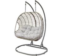 Loops Premium Double Hanging Garden Egg Chair - Wicker Rattan - Outdoor Swing Cocoon