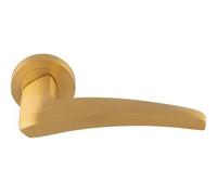 Loops Premium Elegant Curve Door Handle Set - Satin Brass Bar Lever On Round Rose