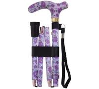 Loops Premium Foldable Walking Cane With 5 Height Adjustments In Elegant Purple Blossom Design