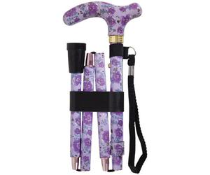 Loops Premium Foldable Walking Cane With 5 Height Adjustments In Elegant Purple Blossom Design