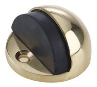 Loops Premium Oval Floor Mounted Door Stop In Polished Brass - 46X26mm - Rubber Stopper Protector