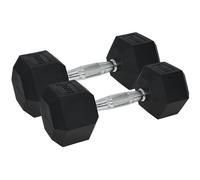 Loops Pro Dumbbell Pair - 2x 10KG Rubber Coated Hex Dumb-Bells - Knurled Steel Handle