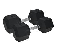 Loops Pro Dumbbell Pair - 2x 15KG Rubber Coated Hex Dumb-Bells - Knurled Steel Handle
