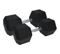 Loops Pro Dumbbell Pair - 2x 17.5KG Rubber Coated Hex Dumb-Bells Knurled Steel Handle