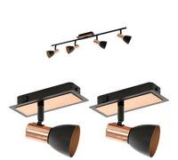 Loops Quad Ceiling Light & 2x Matching Wall Lights Black & Copper Adjustable Trendy Loops Copper