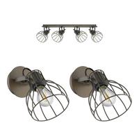 Loops Quad Ceiling Light & 2x Matching Wall Lights Industrial Metal Cage Asjustable Loops Multicolor