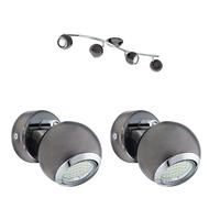Loops Quad Ceiling Spot Light & 2x Matching Wall Lights Black Nickel Adjustable Shade in Metallics Loops Metallics