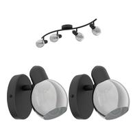 Loops Quad Ceiling Spot Light & 2x Matching Wall Lights Black Vaporized Glass Shade Loops Black
