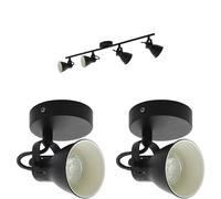 Loops Quad Ceiling Spot Light & 2x Matching Wall Lights Matt Black Adjustable Shade Loops Black
