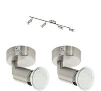 Loops Quad Ceiling Spot Light & 2x Matching Wall Lights Satin Nickel Adjustable Head in Metallics Loops Metallics