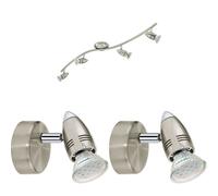 Loops Quad Ceiling Spot Light & 2x Matching Wall Lights Satin Nickel Adjustable Head in Metallics Loops Metallics