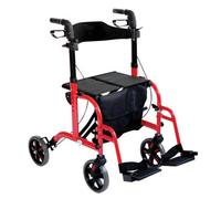 Loops Red Deluxe Aluminium 2-In-1 Rollator And Transit Chair For Enhanced Mobility