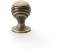 Loops Reeded Ball Door Knob - 25mm Diameter Antique Brass Lined Cupboard Pull Handle