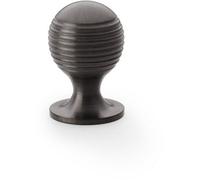 Loops Reeded Ball Door Knob - 25mm Diameter Dark Bronze Lined Cupboard Pull Handle