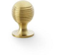 Loops Reeded Ball Door Knob - 25mm Diameter Satin Brass Lined Cupboard Pull Handle