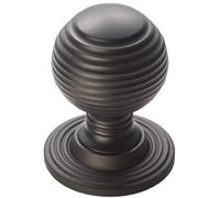 Loops Reeded Ball Door Knob - 28mm Matt Black Lined Cupboard Pull Handle & Rose