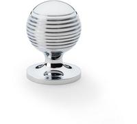 Loops Reeded Ball Door Knob - 32mm Diameter Polished Chrome Lined Cupboard Pull Handle