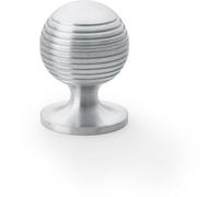 Loops Reeded Ball Door Knob - 32mm Diameter Satin Chrome Lined Cupboard Pull Handle