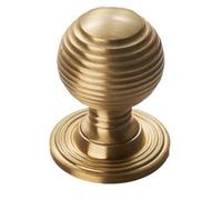 Loops Reeded Ball Door Knob - 35mm Satin Brass Lined Cupboard Pull Handle & Rose
