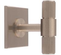 Loops Reeded T Bar Cabinet Door Knob & Matching Backplate Lined Satin Nickel 40 X 40mm