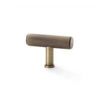 Loops Reeded T Bar Cupboard Door Knob - 55mm X 38mm Antique Brass Lined Pull Handle