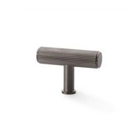 Loops Reeded T Bar Cupboard Door Knob - 55mm X 38mm Dark Bronze Lined Pull Handle