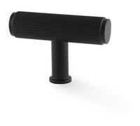 Loops Reeded T Bar Cupboard Door Knob - 55mm X 38mm Matt Black Lined Pull Handle