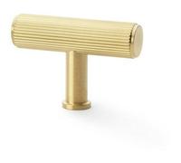 Loops Reeded T Bar Cupboard Door Knob - 55mm X 38mm Satin Brass Lined Pull Handle