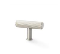 Loops Reeded T Bar Cupboard Door Knob - 55mm X 38mm Satin Nickel Lined Pull Handle