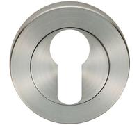 Loops Round Euro Profile Escutcheon 52mm Dia Concealed Fix Satin Steel in Metallics Loops Metallics