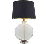 Loops Round Feature Table Lamp Light Clear Glass | Antique Brass | Dark Velvet Shade Loops Clear