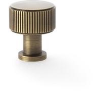 Loops Round Reeded Door Knob - 29mm Diameter Antique Brass Lined Cupboard Pull Handle