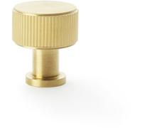 Loops Round Reeded Door Knob - 29mm Diameter Satin Brass Lined Cupboard Pull Handle