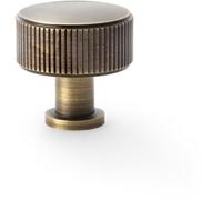 Loops Round Reeded Door Knob - 35mm Diameter Antique Brass Lined Cupboard Pull Handle