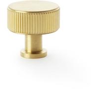 Loops Round Reeded Door Knob - 35mm Diameter Satin Brass Lined Cupboard Pull Handle