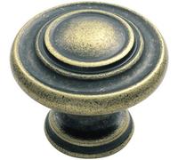 Loops Round Ringed Pattern Door Knob 32mm Diameter Antique Brass Cabinet Handle
