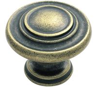Loops Round Ringed Pattern Door Knob 32mm Diameter Antique Brass Cabinet Handle in Metallics Loops Metallics